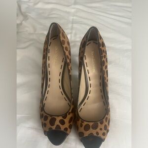 Enzo Anglioni Giraffe print calf hair peep toe heels